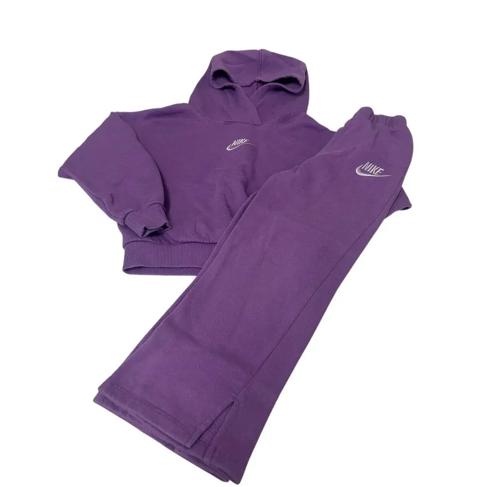 Nike Vibrant purple Fleece matching hoodie and sweatpant set sz M 5-6 yr